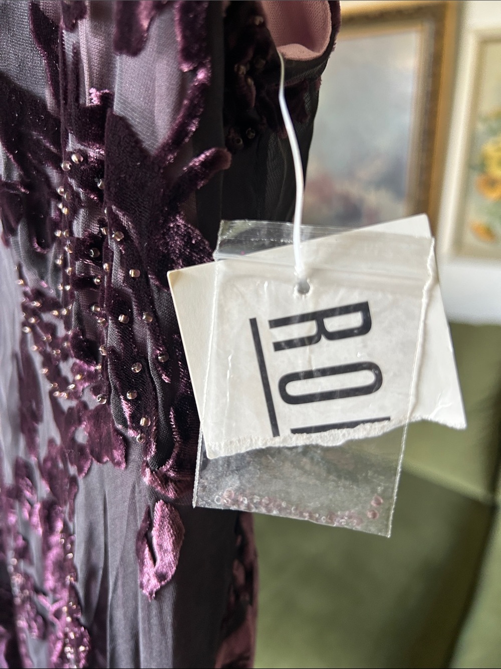 NWT 90s Robbie Bee Floral and Velvet Beaded Vintage Dress - Picture 4 of 10